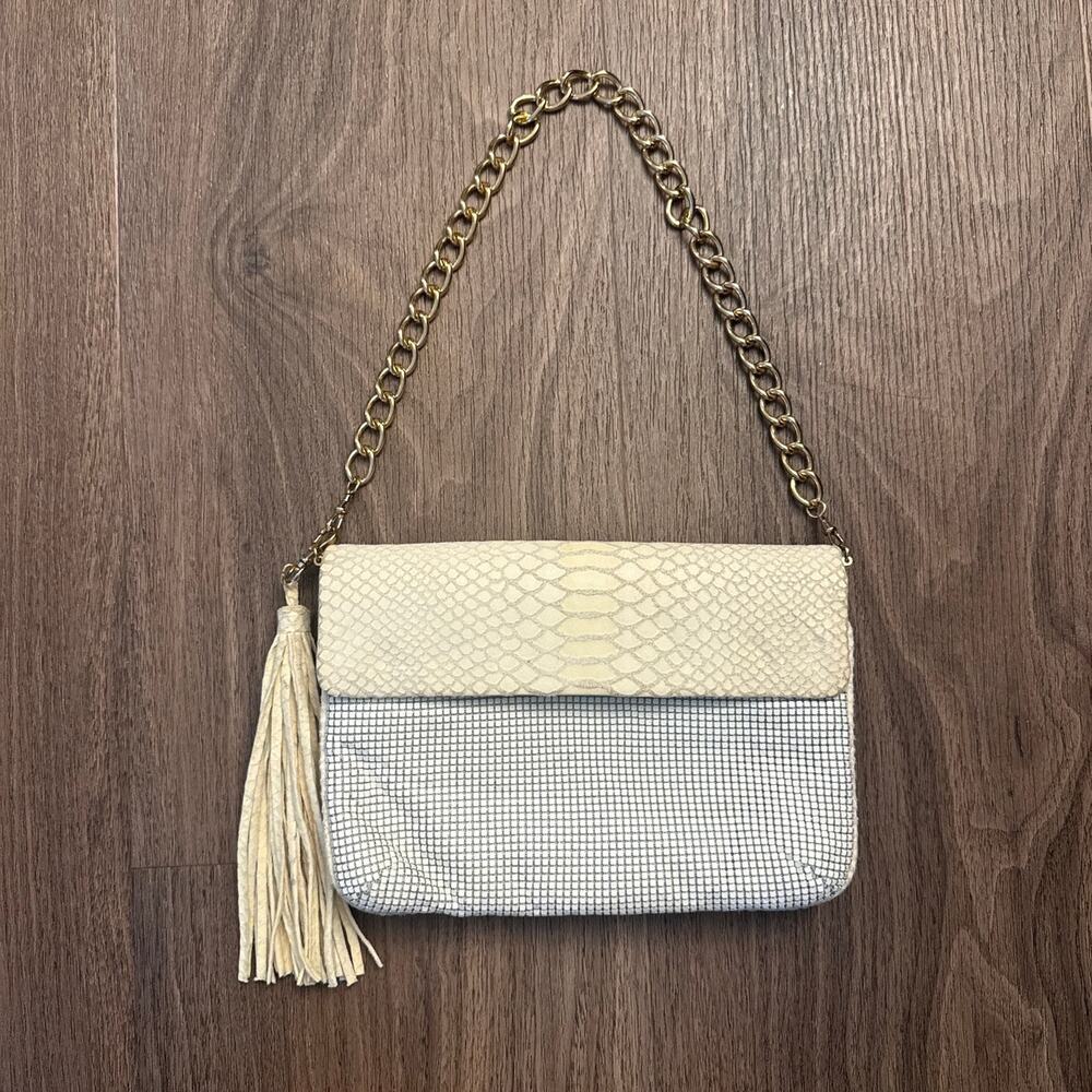 Whiting & Davis vintage 1980s Cream & white snake & mesh handbag